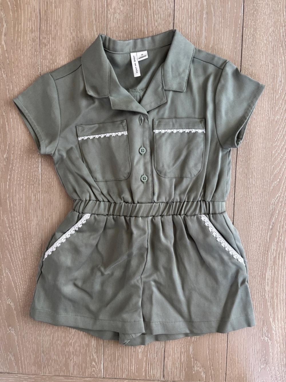 Never Worn Janie and Jack Olive Green Short-Sleeve Romper